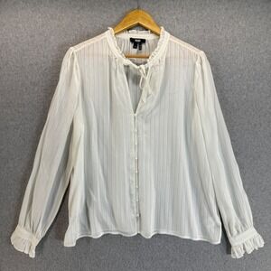 Paige‎ Marquet Blouse Silk Ruffle VNeck Tie Long Sleeve Button Down Top Size XL